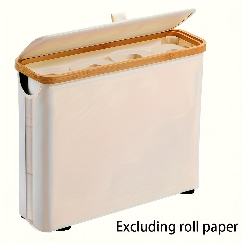 Large Capacity Toilet Paper Holder Foldable Space Saving Wood Frame with Gray Fabric End No Installation Required Toilet Paper Storage Containers