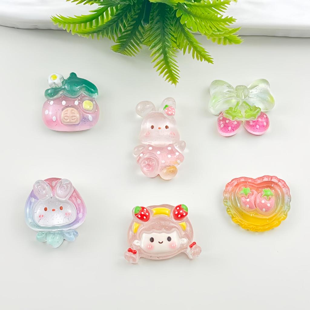 Handmade Transparent Glitter Rabbit Resin Accessories for DIY Phone Cases, Hair Clips, Ties, and Crocs Decorations