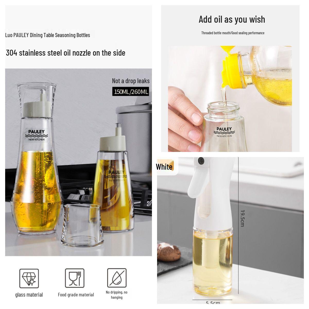 

Luxury Glass Dispenser Set: Soy Sauce, Vinegar, Sesame Oil, Non-Stick Kitchen Bottles for Seasoning