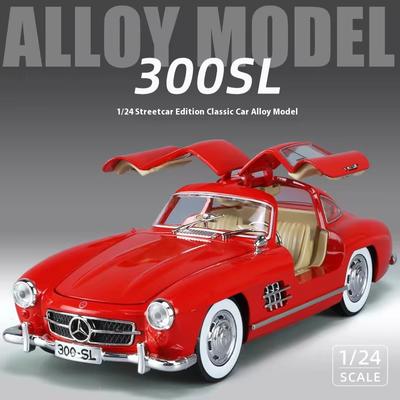 2024 Neu 1:24 Mercedes Benz 300SL Legierung Klassisches Oldtimer-Modell Automodell Druckguss Metall Pull Back Sound Light Auto für Kinder Geschenk