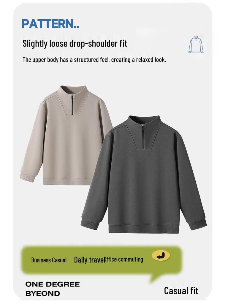 Men's Half-Zip Stand Collar Sweatshirt: Pure Color Long Sleeve T-Shirt for Spring & Autumn