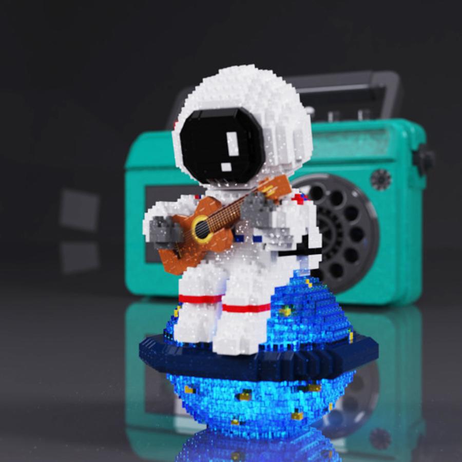 1423pcs Guitar Astronaut Model Micro Building Blocks Luminous Spaceman Desktop Ornament For Kids Toys Gift Set