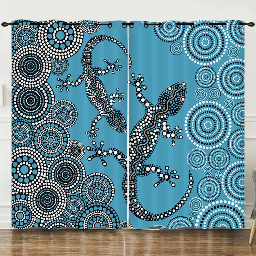 Tekstura Zasłony Zwierzę Gekon Żółw Ilustracja 3D Cyfrowy Druk Zasłona zaciemniająca z przelotkami