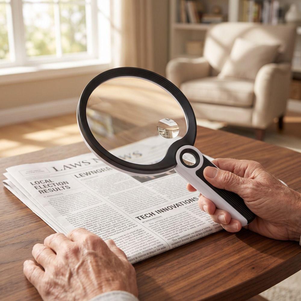 5X 10X 20X Handheld Magnifying Glass Low Vision Aids White Light Reading Magnifying Loupe 9 LED Light Large Lens