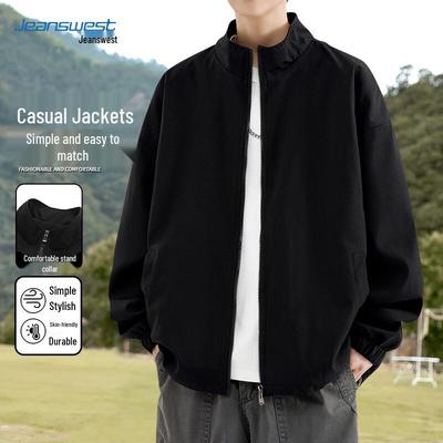 JEANSWEST Men's Casual Stand-Up Collar Dropped Shoulder Jacket