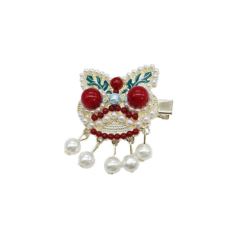 

1pc National style lion hair clip with pearl edge clip, high-end small fragrant style hair clip, headpiece, duckbill clip