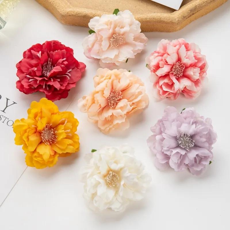 10PCS Artificial Silk Peony Flowers Scrapbook Diy Gifts Bobby Pin Home Party Wedding Bridal Bouquets Wreath Decor Outdoor Garden