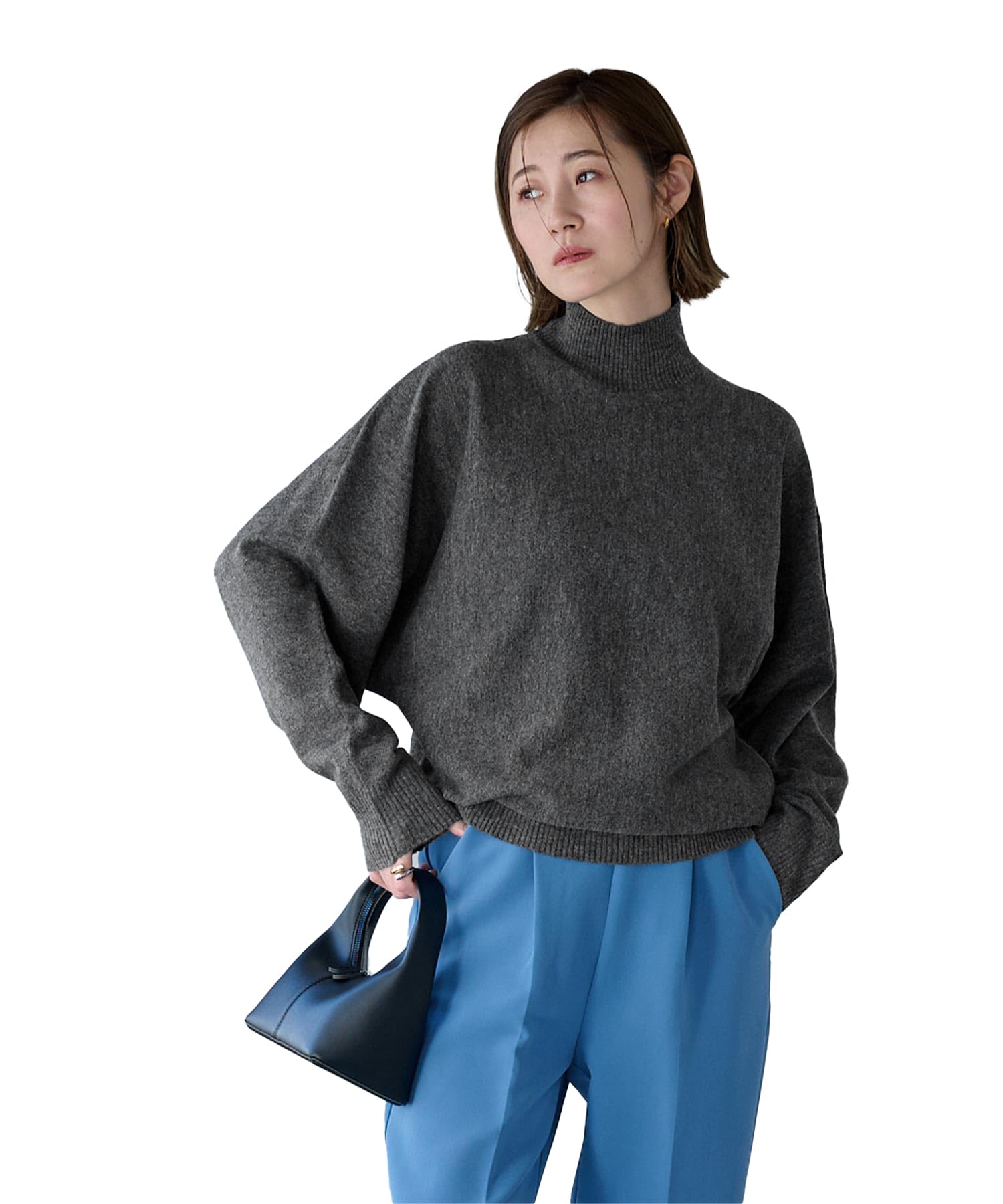 

Yours BEXU1745 High Neck Dolman Sleeve Oversized Size Gray Women s Knit, Small,