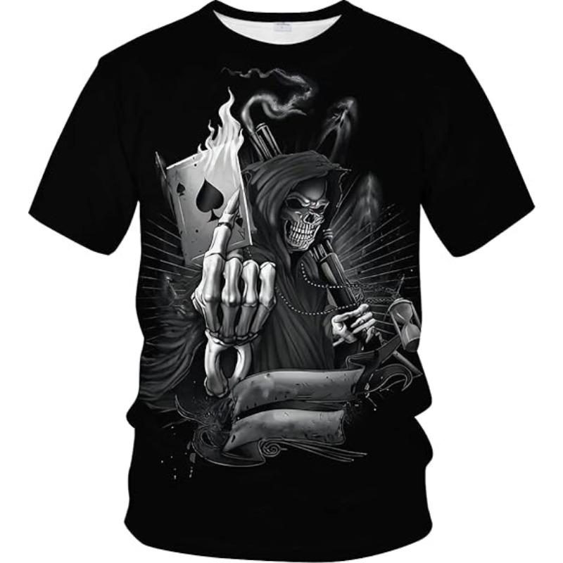 Men's Summer 3D T-shirt Fashionable Casual Loose Pattern Skull Print Round Neck Short Sleeved T-shirt Top S- 6XL