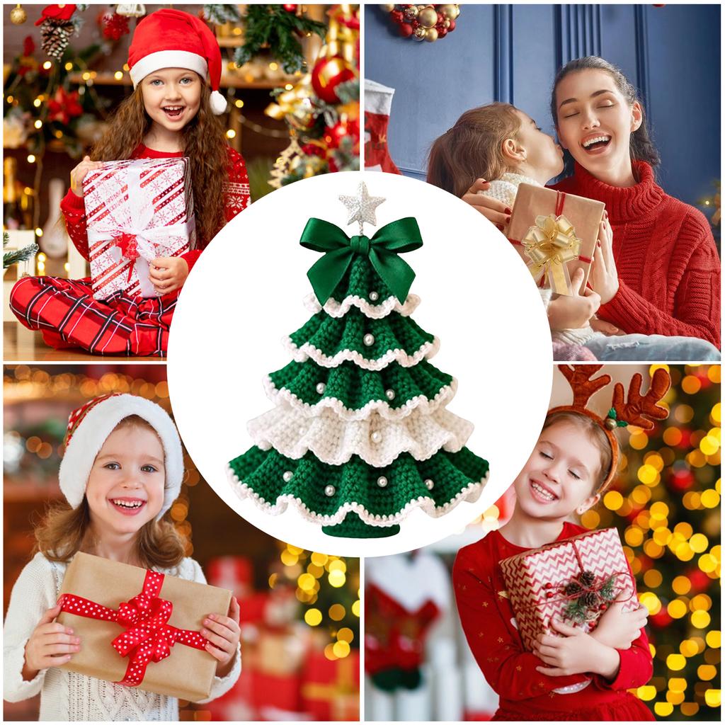 DIY Crochet Christmas Tree Kit Material Package Handmade Festive Crochet Tree Crafts Gift for Beginners Xmas Party Crochet Decor