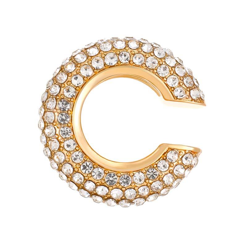 1 Stück Goldfarbene C-Form Runde Knorpel-Clip-Ohrringe Für Damen Luxus Kristall Falsch Ohne Loch Geometrischer Ohr-Manschette Schmuck
