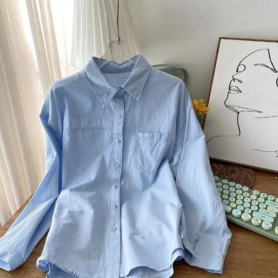 Chemise Blanche Oversize à Col Manches Longues Chemisier Décontracté Boutonnée Vêtement Quotidien Pour Femmes