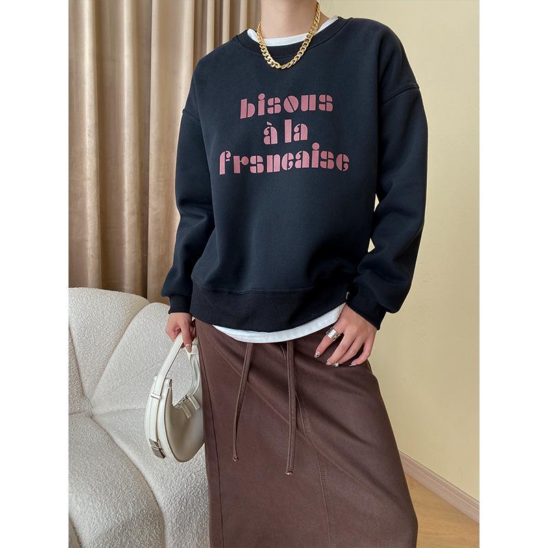 

Синан Французский блогер Стиль жирный круглый вырез бархатный свитшот повседневный SN4658 One Size чёрный