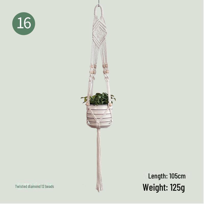Coș suspendat din frânghie de bumbac țesut manual pentru decorarea balconului