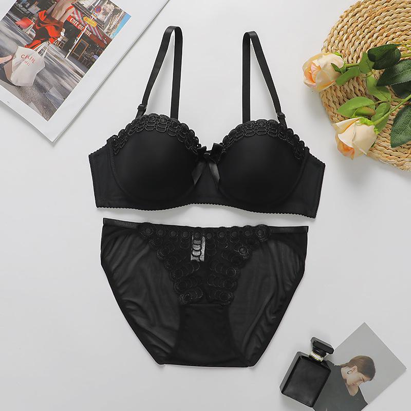 Cross-Border Girls' Embroidered Butterfly Underwire Lingerie Set - Stylish, Non-Slip Panties & Sexy Bra