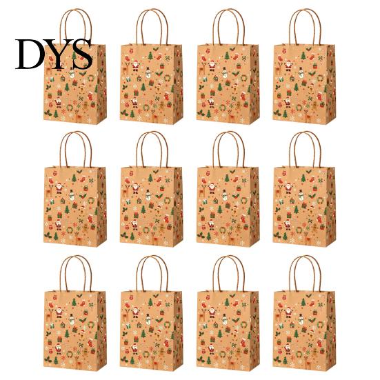Reusable Holiday Gift Pouches 12PCS Christmas Paper Bags, Sturdy Festive Goodie Bags with Handle, Decorative Packaging for Presents And Party