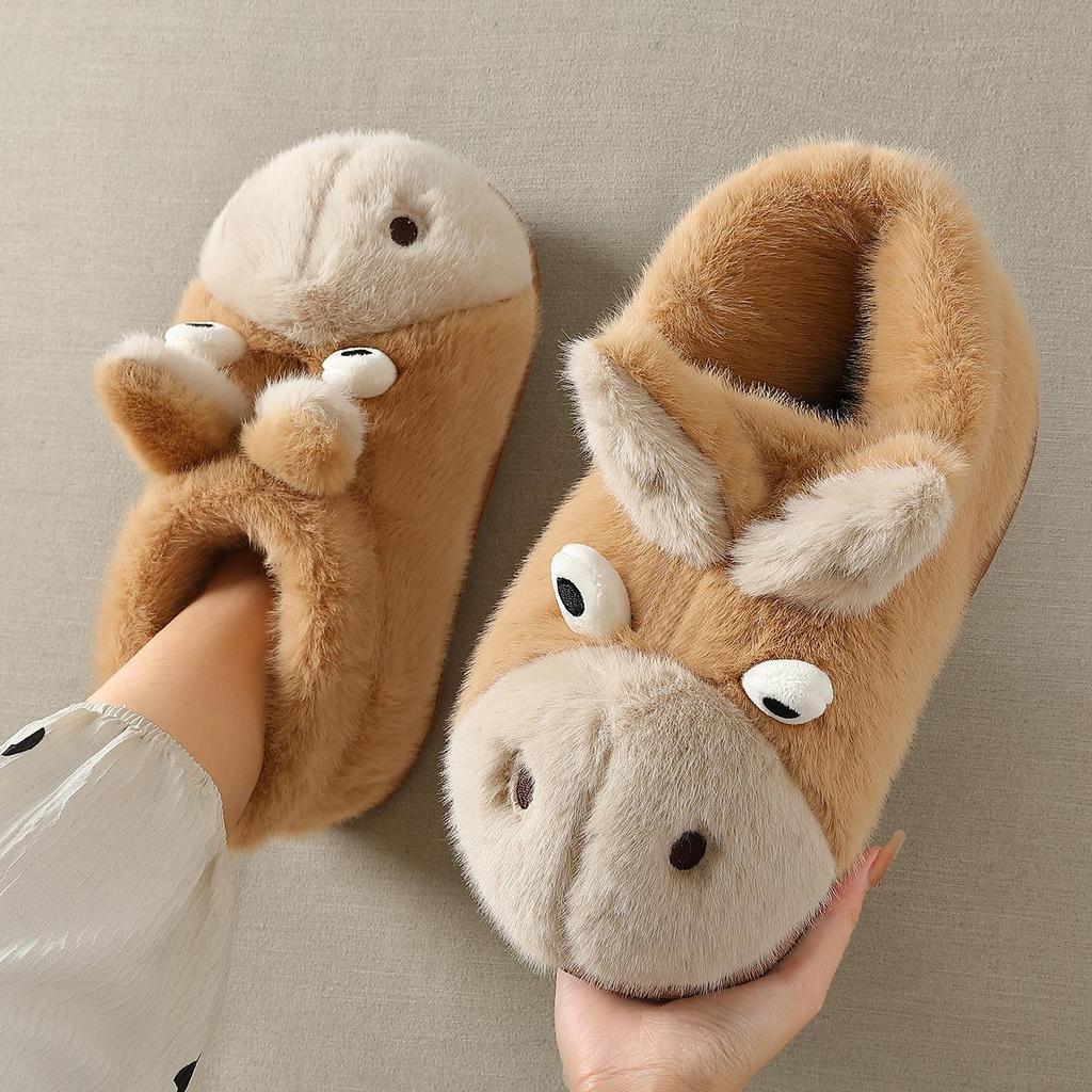 Cartoon Cotton Non-Slip Slippers for Women, Cozy Winter Home Shoes, Durable Closed-Heel Warm Footwear for Autumn & Winter.
