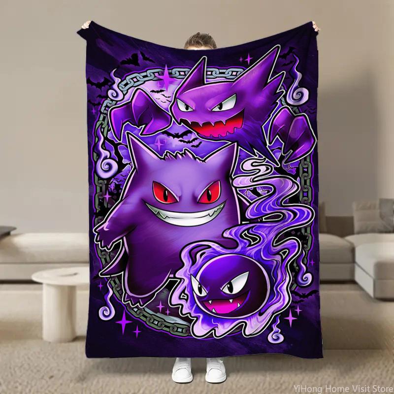 Japanischer Anime Pokemon Gengar Cartoon Plüsch Flanell Decke für Bett Sofa Weiche Flanell Überwurf Flauschige Kinder Schüler Kind Decken