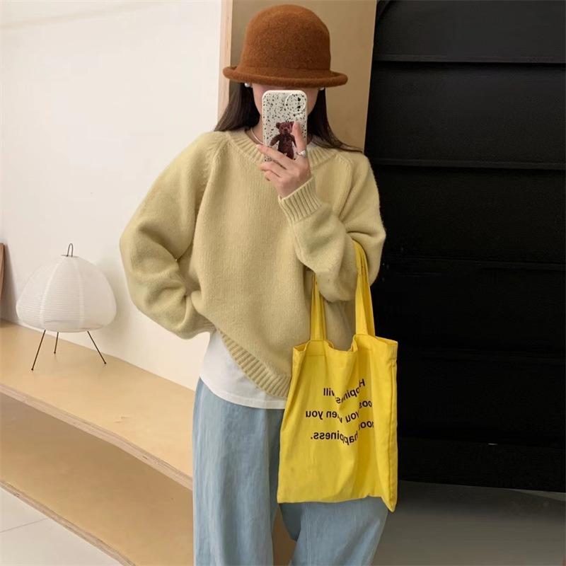 Thick Round Neck Pullover Sweater Women's Autumn and Winter New Loose Soft Waxy Candy-colored Knitted Top Outer Wear