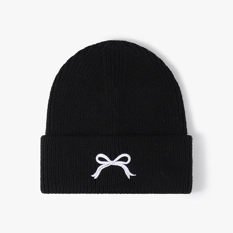 Winter Knitted Beanie Hat For Women Bow Embroidery Beanies Cap Fashion Ski Warm Korean Style Skullies Caps Hip Hip Casual Y2K Pullover Cap