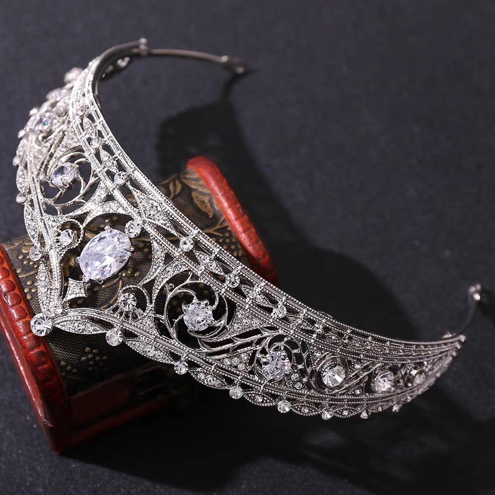 Korean Bride Zircon Drop Diamond Alloy Large Crown Wedding Banquet Dress Accessories Golden Crown Wedding Headdress