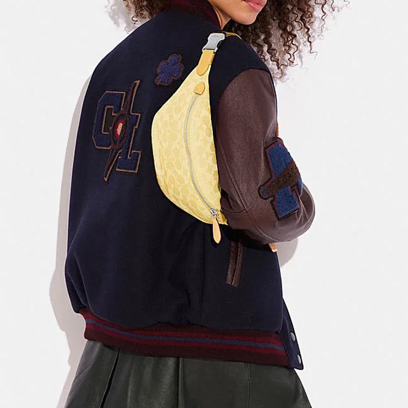 New COACH Charter Fabric Sling Bag, Fanny Pack Large Women's Light Yellow CJ825-PWE