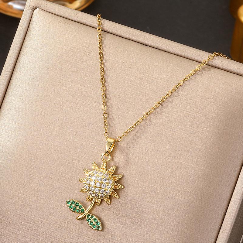 Rotatable Sunflower Pendant Necklace U Geometric Titanium Steel Light Luxury