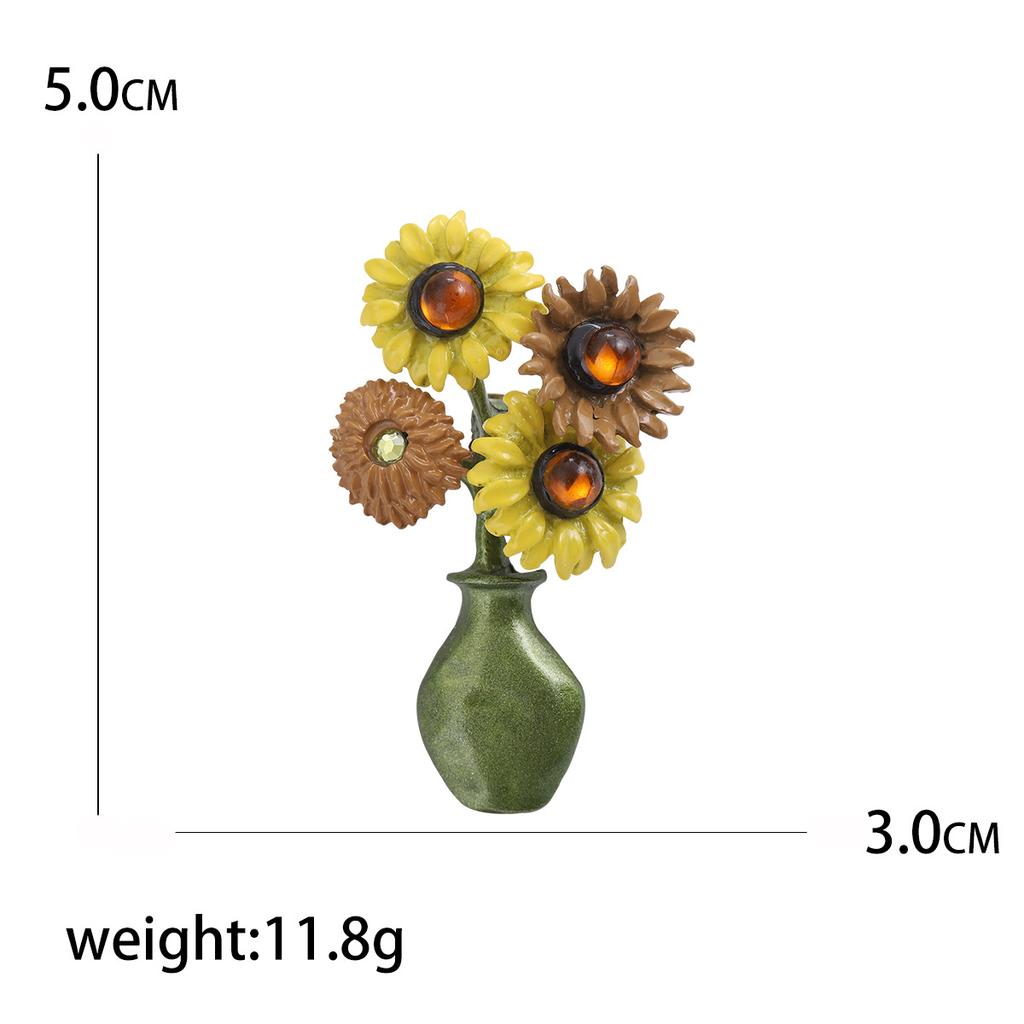 Broșă Floarea-soarelui Accesorii de modă Retro Curte Antic Lac Vază Floarea-soarelui Temperament Ac
