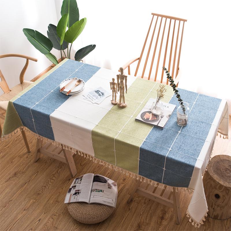 

Color Matching Simple Striped Plaid Tablecloth Cotton And Linen Fringed Home Hotel Coffee Table Tablecloth Non-Slip Square Table 60*60cm (cover cloth)