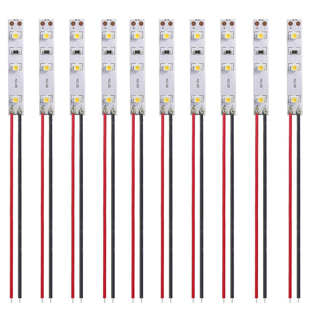 Warm White LED Flexible Strip Light for Diorama 50mm Strip LEDs 12V Decoration, (10-Pack), Wired,