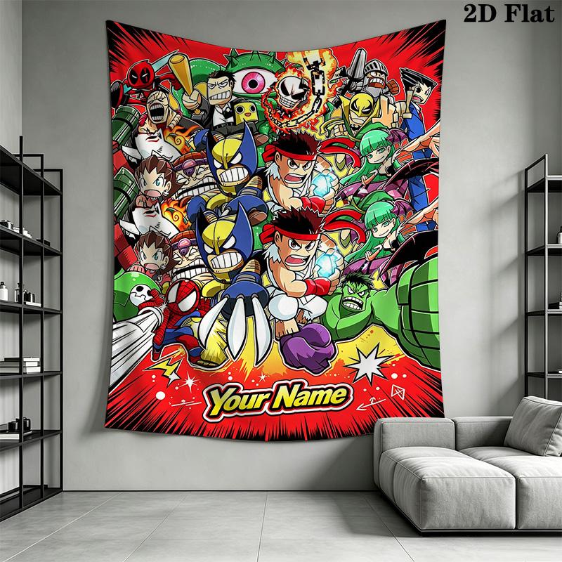 Name Custom Mega Man Anime Wall Tapestry Aesthetic Wall Hanging Printed Fabric Blanket Decorative Tapestries for Bedroom Living Room Home Decor