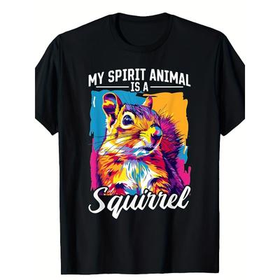 European Sizes Men'S Funny Squirrel Spirit Animal Graphic T-Shirt - "My Spirit Animal Is A Squirrel" Print with Color Splash Design