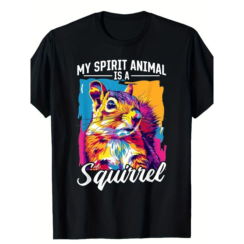 

European sizes Men S Funny Squirrel Spirit Animal Graphic T-Shirt - My Spirit Animal Is A Squirrel Print with Color Splash Design 4XL чорний