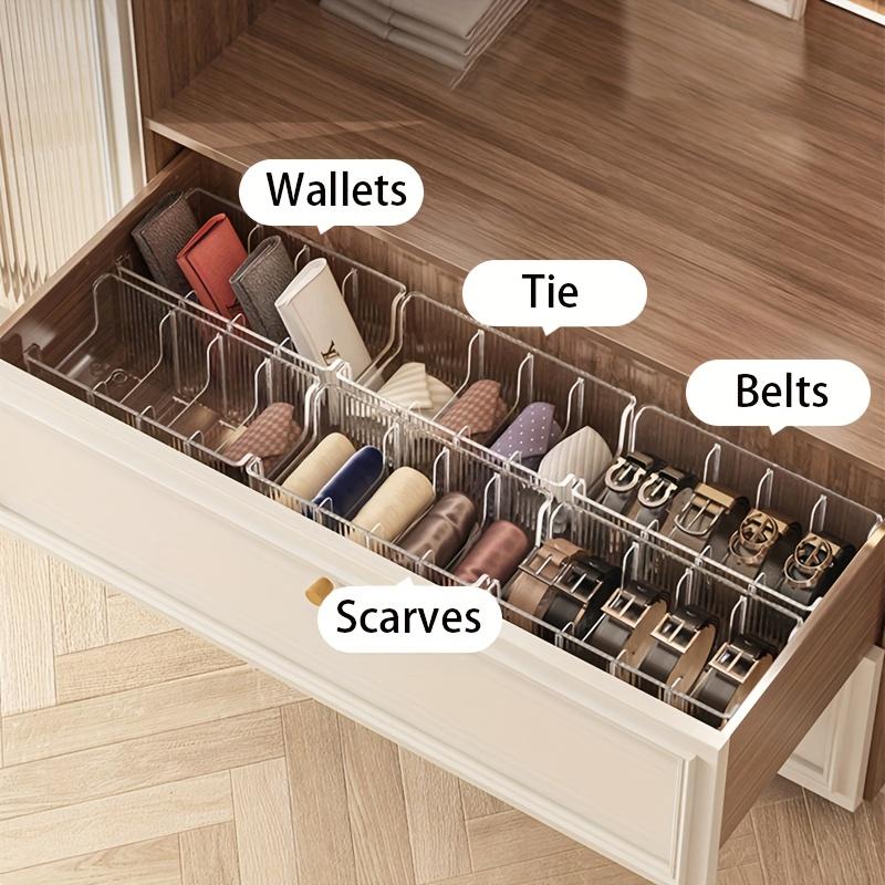 Transparent Plastic Belt Organizers and Detachable Compartments - Stylish Wardrobe Storage Boxes for Belts, Scarves and Ties