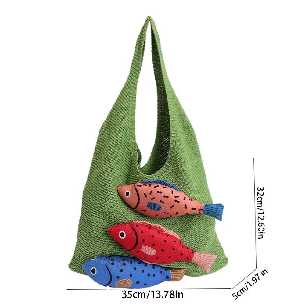 Summer Hollow Out Knitted Bag Crochet Fish Shoulder Bag Casual Weave Knitted Bag  Summer