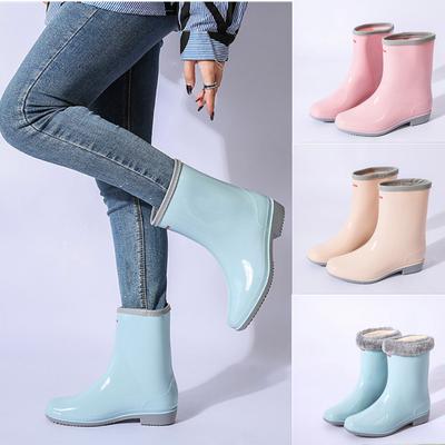 Fashion Mid-calf Rain Boots Women Platform Rubber Shoe Fashion Outdoor Slip On Rain Shoes Boots for Women Waterproof Work Botines Mujer