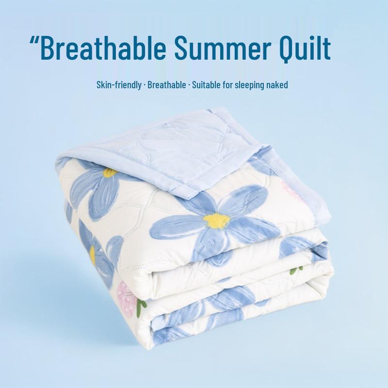 INS Skin-Friendly Washable Cotton Summer Quilt - Brushed Flannel Cooling Blanket for Dorms