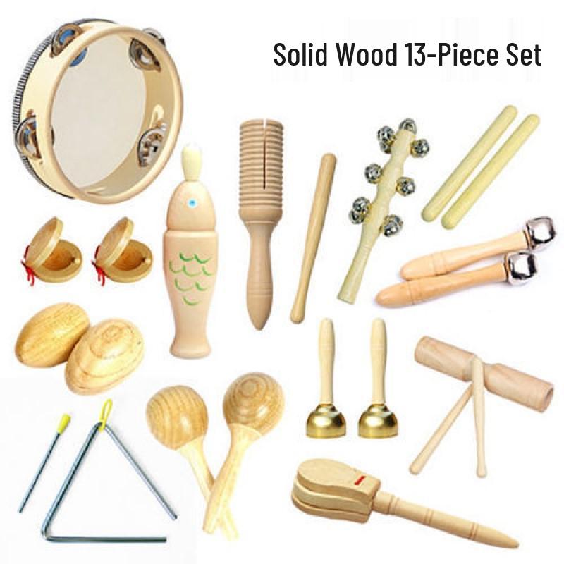 Kindergarten Percussion Set: Rhythm Triangle, Sand Hammer, Drum, Wood Block