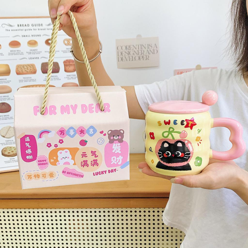 Cute Cat Mug with Lid Spoon with High Value Ceramic Drinking Cup for Home Use for Girls Birthday Gifts