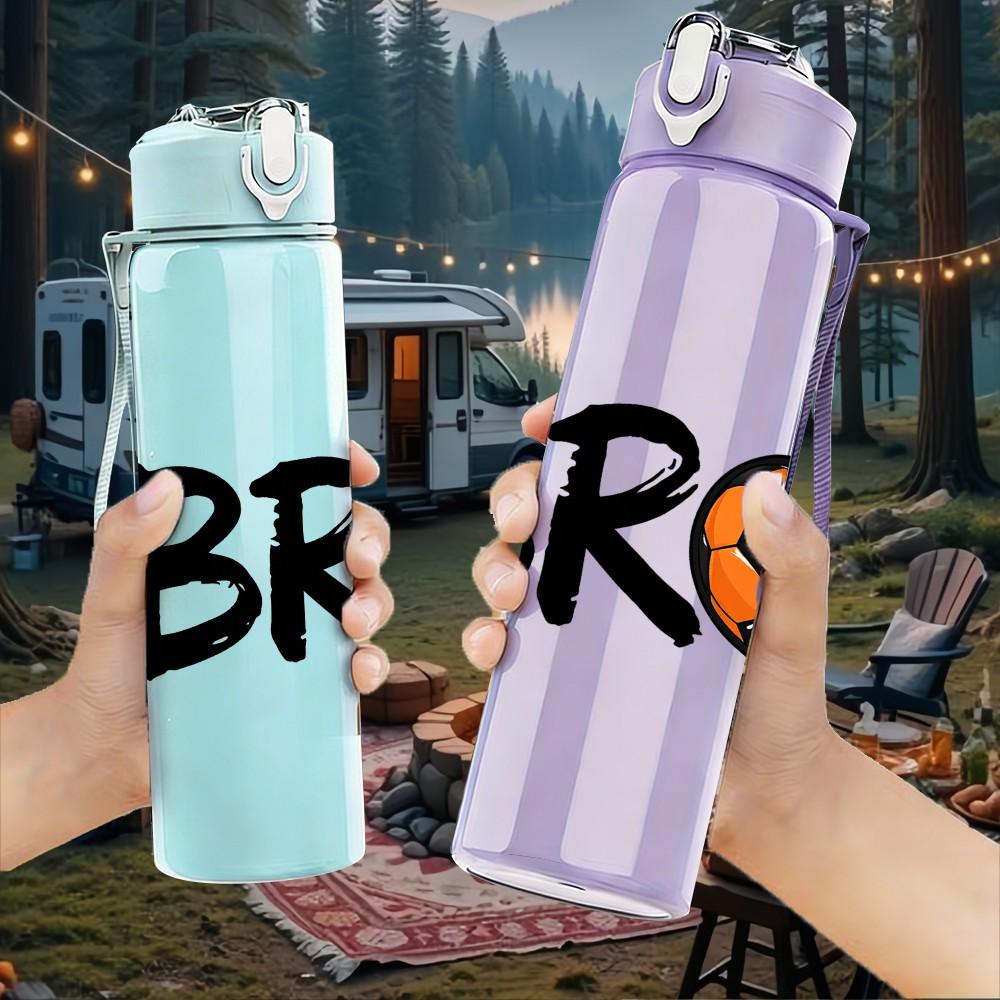 1PC Bro Soccer Ball Sport Letter Print 750ml Color Plastic Sports Water Bottle Leakproof Flip Straw Lid Suitable for Sports Office Home Use