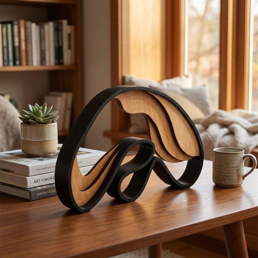 Minimalist 3D Abstract Sculpture Artistic Abstract Wooden Statue Wood Carving Indoor Decoration