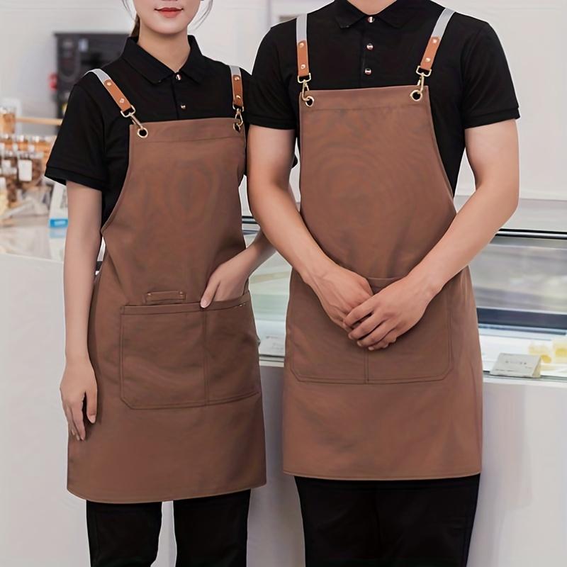 1 Canvas Waterproof and Oil Resistant Apron with Pockets, Suitable for Coffee Bar, Restaurant, Flower Shop, Coffee Baking