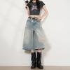 Modische Sommer Vintage Stern Aufdruck Zerrissene Denim Cropped Caprihosen Für Damen Gewaschen Weiter Bein Locker Gerade Schlankmachende Lässige Hosen