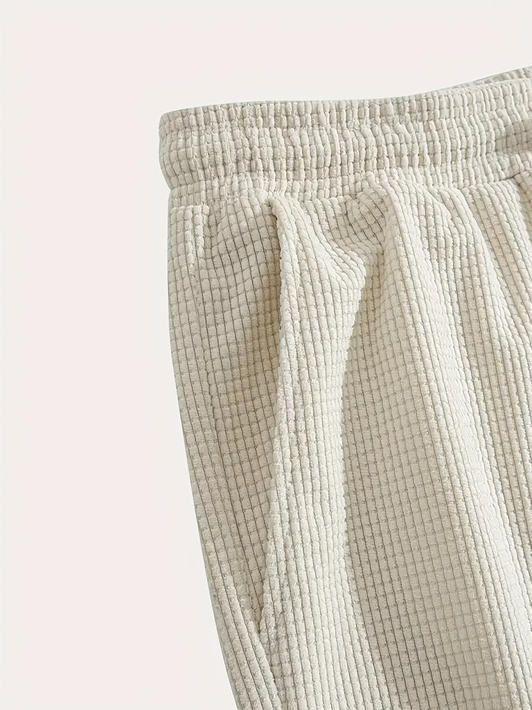 Men's Textured Casual Shorts with Drawstring Waist, Lightweight Polyester Fabric, Pockets for Casual Wear, Beach or Outdoor Activities