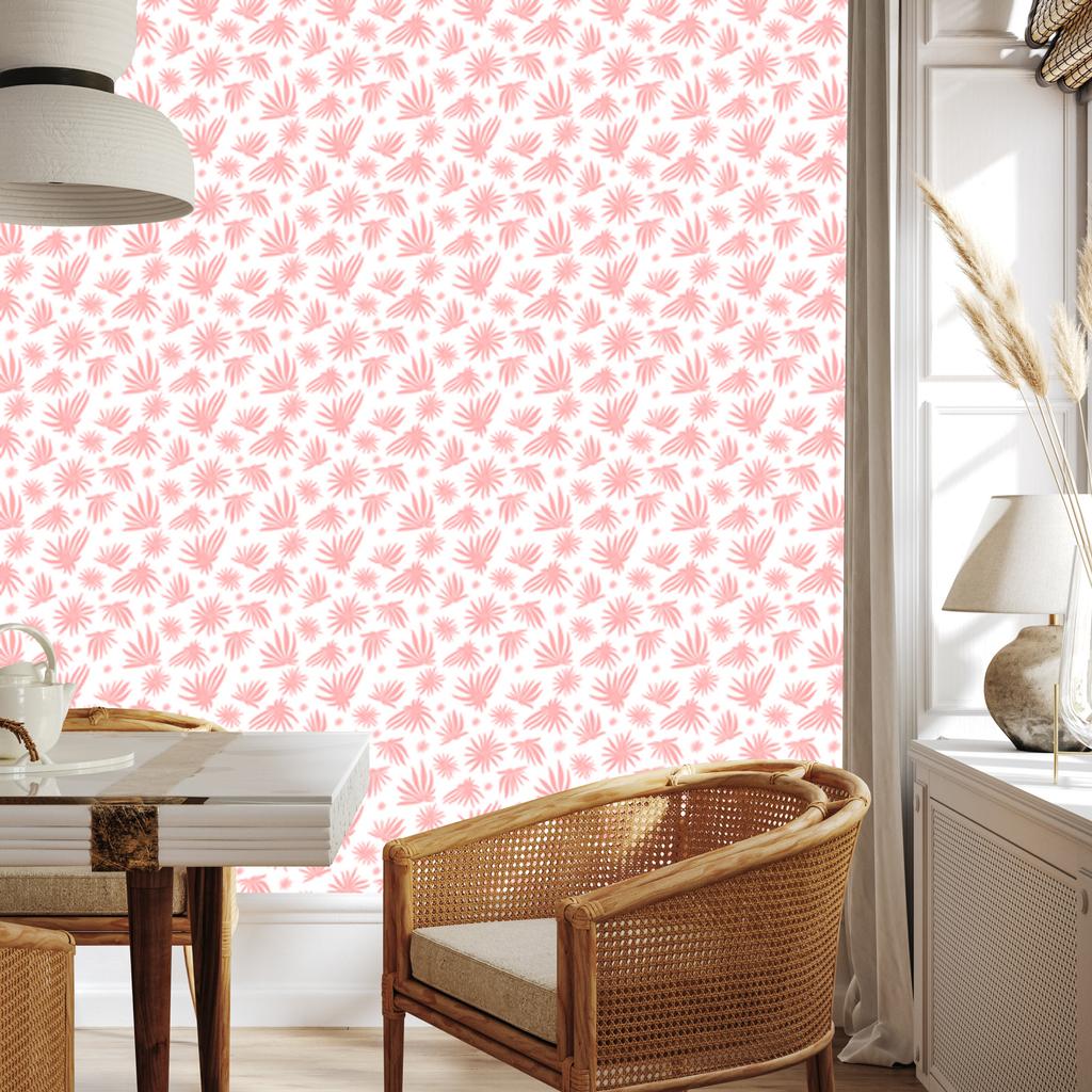 Wallpaper Flowers White and Coral, White Background for Living Room and Bedroom 50x1000