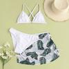 Girls Swimsuit 3 Pieces Set Leaf Print Bikini Tops Underpants Skirt Swimwear Quick Dry Bathing Suit for Beach Pool