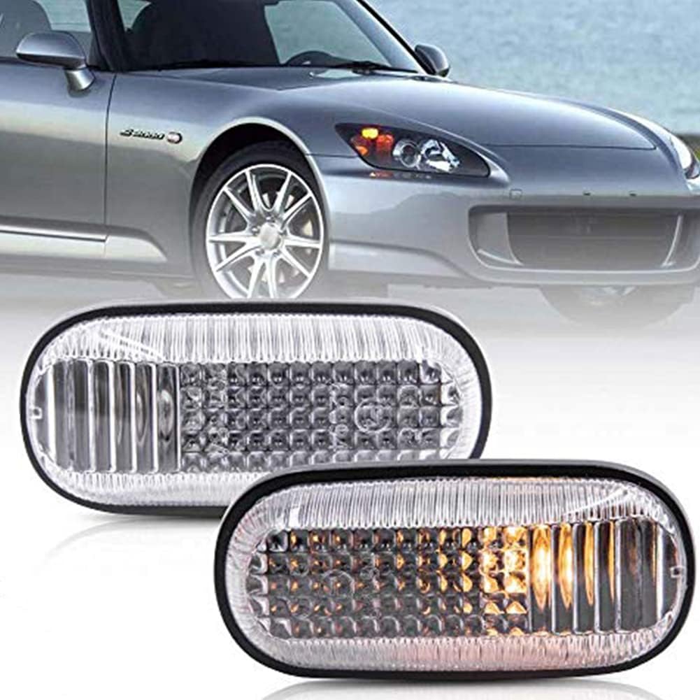 

Full Led Front Fender Side Marker Light Compatible With 1999-2009 Hon da S2000 S2K 2pcs Clear Lens LED Sidemarker Lamp Clear Lens Amber Halogen