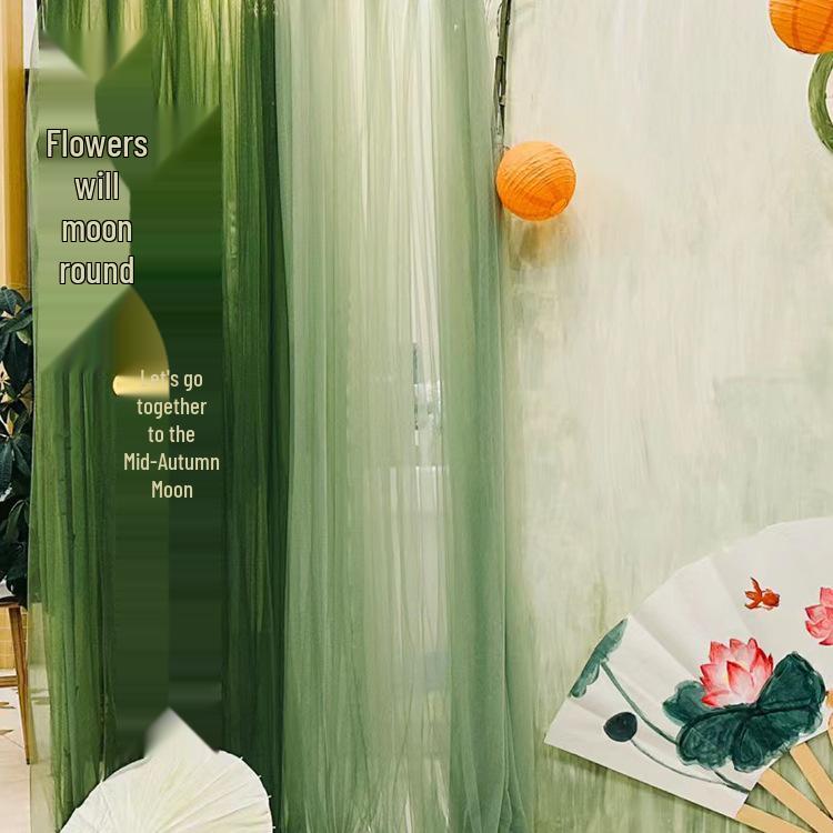 Green Gauze Curtain Gazebo: New Chinese Style Mesh for Outdoor Decor, Kindergarten Design, or Home Environment Arrangement.