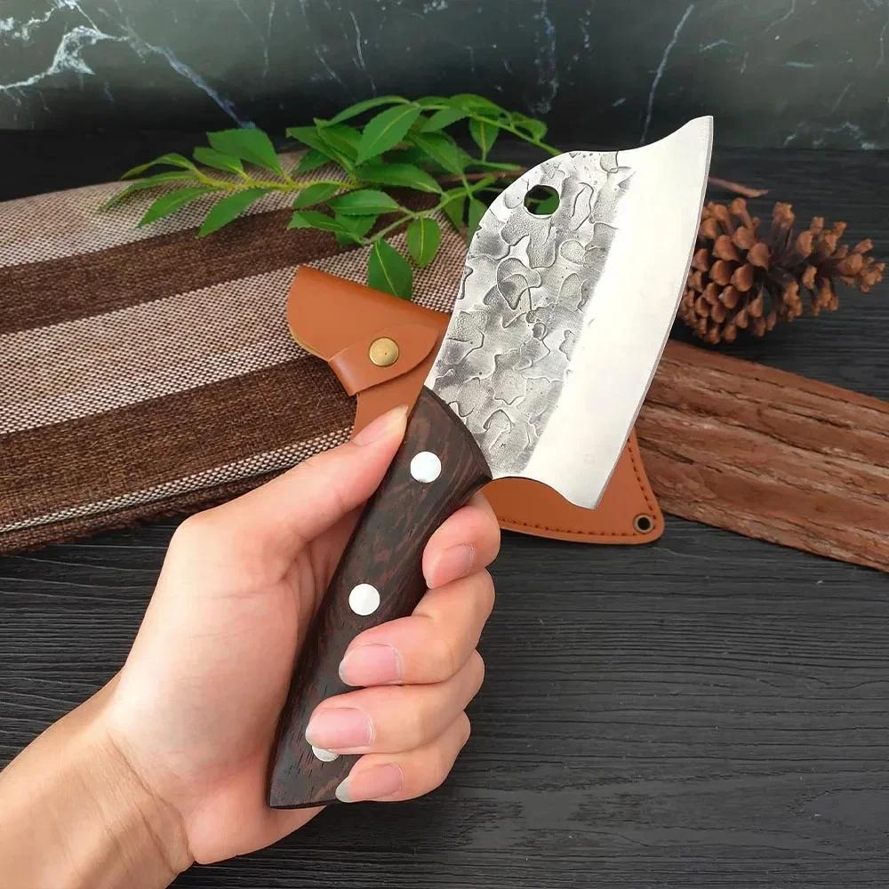 Barbecue Knife Chef Cleaver Meat Fruit Fish Vegetable Kitchen Knives Wood Handle Boning Butcher Knife Utility Slicing Knife Tool