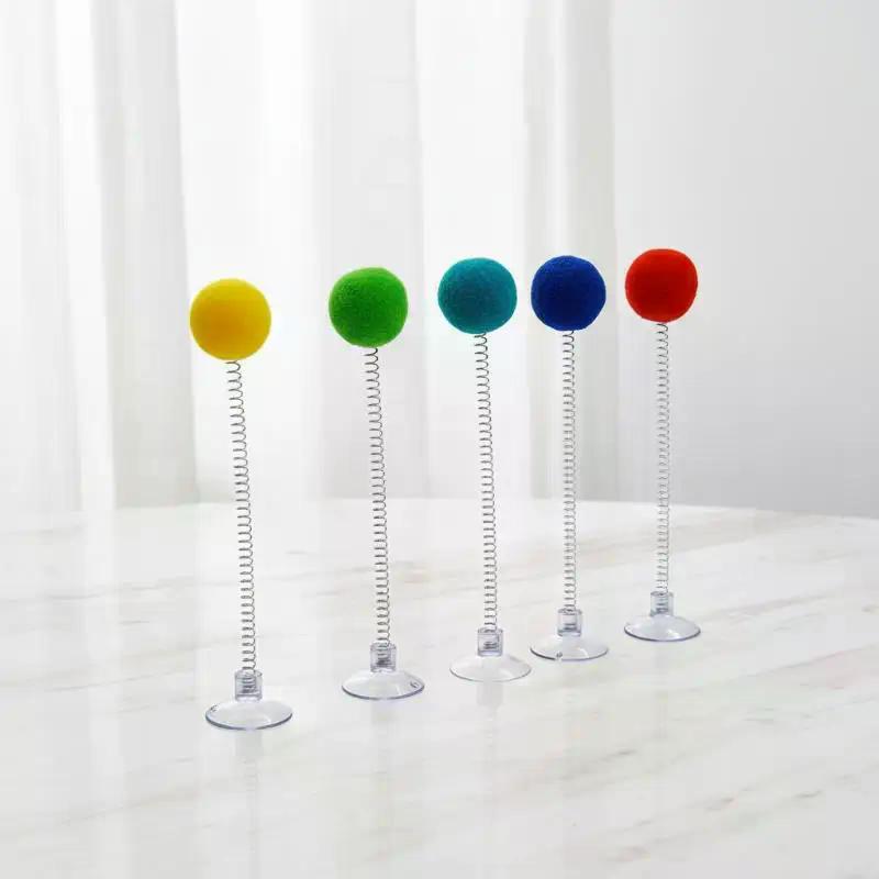 Cat Fur Ball Spring Toy Teasing Cats Relieve Boredom Pet Interactive Toy Fun-colored Cat Teaser Stick